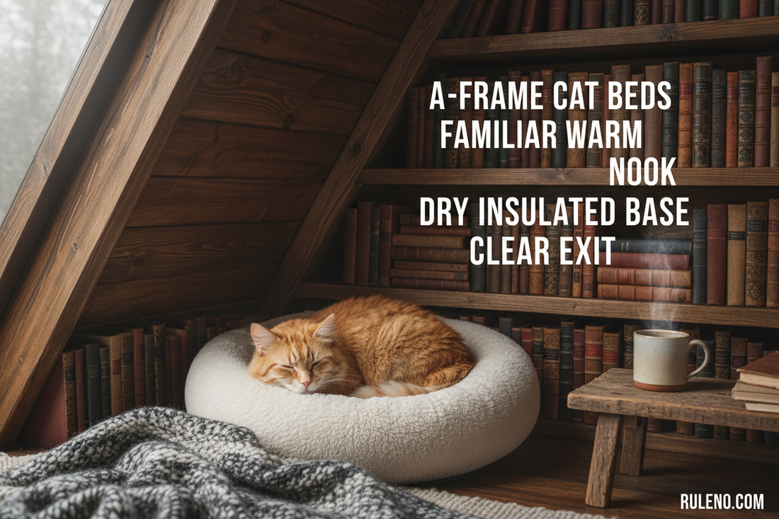 A-Frame Cat Beds with Familiar Warm Nook, Dry Insulated Base, Clear Exit and RuleNo.com