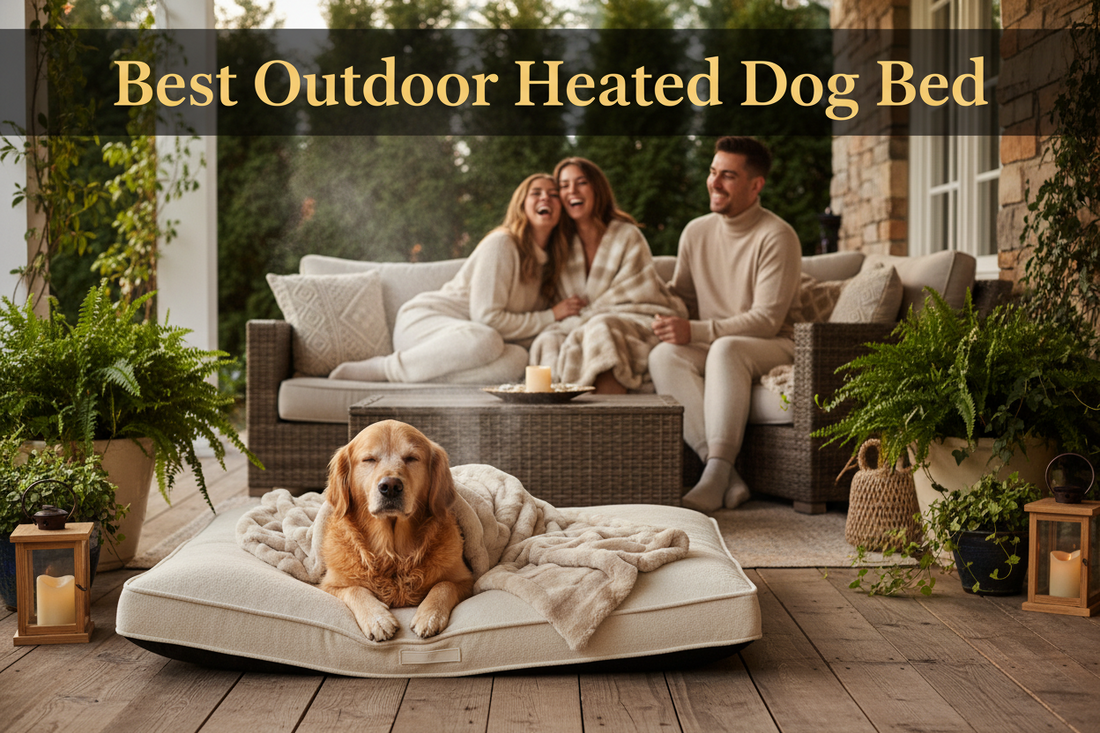 Heated dog bed in an outdoor kennel during cold weather