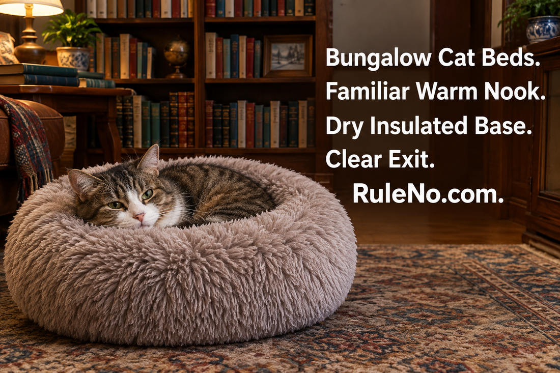 Bungalow Cat Beds with Familiar Warm Nook, Dry Insulated Base, Clear Exit and RuleNo.com