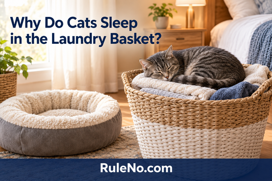 Cat resting in a laundry basket beside a warm round pet bed