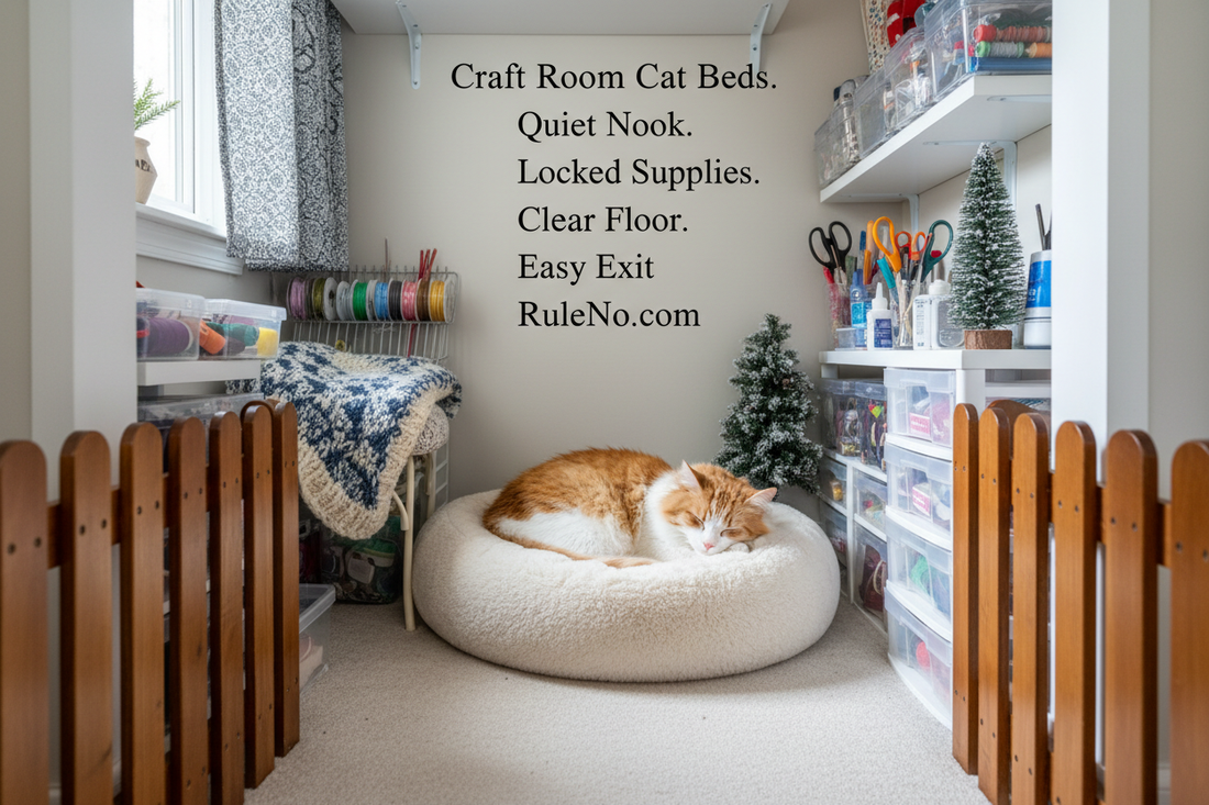 Craft Room Cat Beds with Quiet Nook, Locked Supplies, Clear Floor, Easy Exit and RuleNo.com