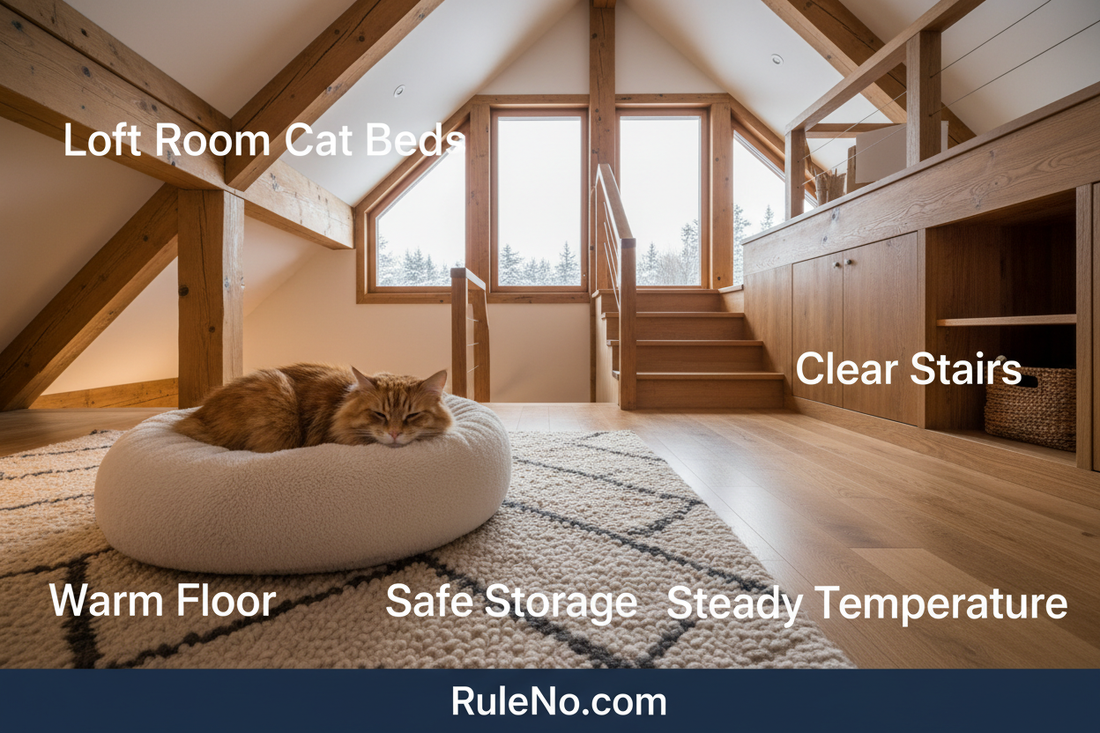 Loft Room Cat Beds with Warm Floor, Clear Stairs, Safe Storage, Steady Temperature and RuleNo.com