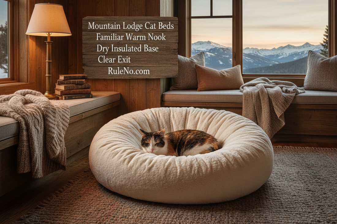 Mountain Lodge Cat Beds with Familiar Warm Nook, Dry Insulated Base, Clear Exit and RuleNo.com