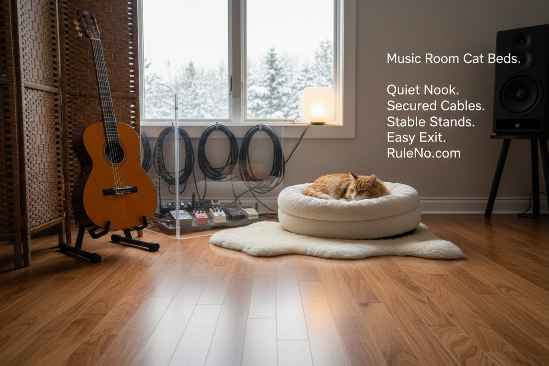 Music Room Cat Beds with Quiet Nook, Secured Cables, Stable Stands, Easy Exit and RuleNo.com