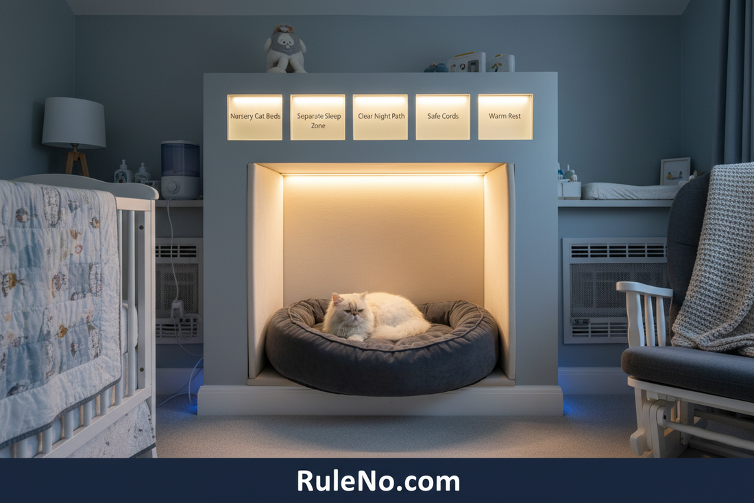 Nursery Cat Beds with Separate Sleep Zone, Clear Night Path, Safe Cords, Warm Rest and RuleNo.com