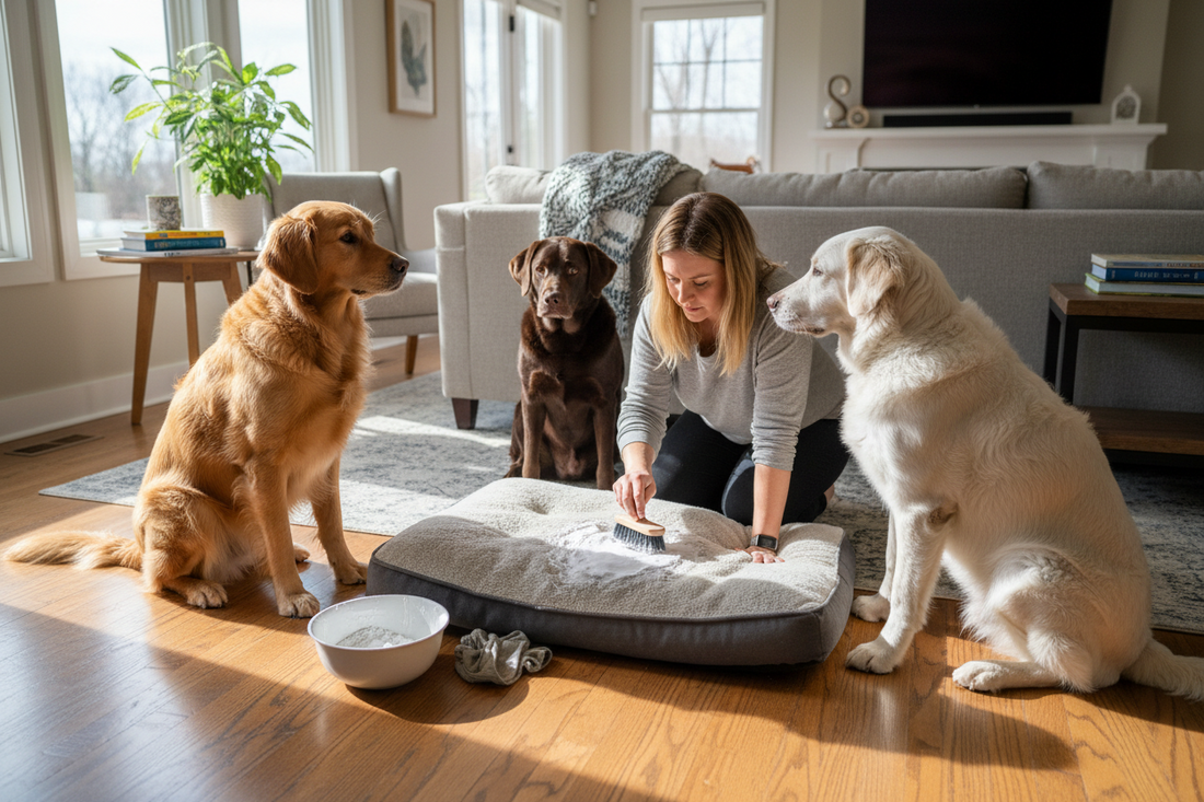 Spot Cleaning a Dog Bed Cushion with Baking Soda Paste
