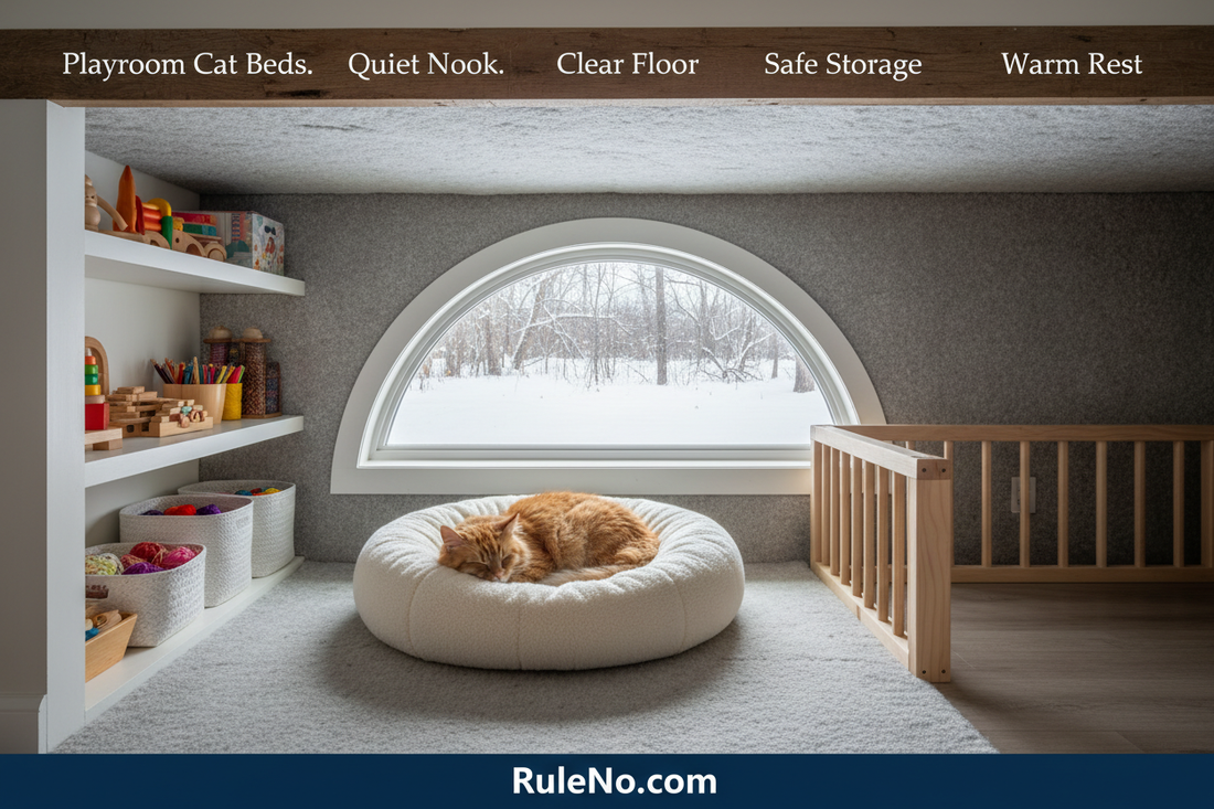Playroom Cat Beds with Quiet Nook, Clear Floor, Safe Storage, Warm Rest and RuleNo.com