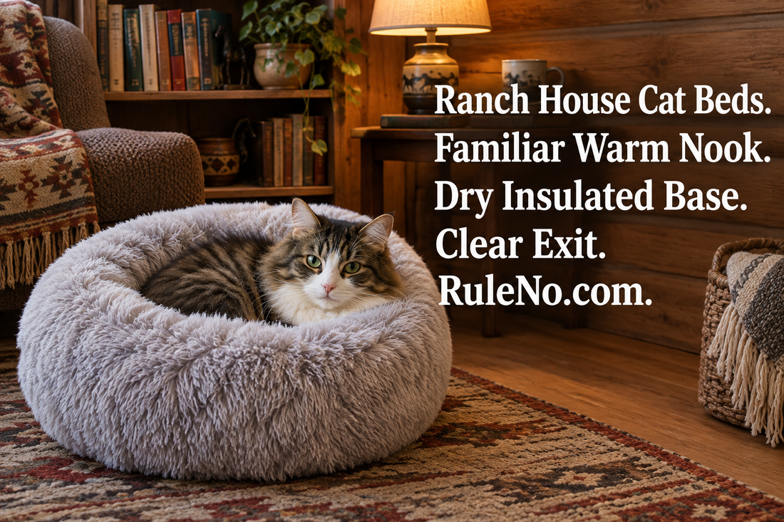 Ranch House Cat Beds with Familiar Warm Nook, Dry Insulated Base, Clear Exit and RuleNo.com