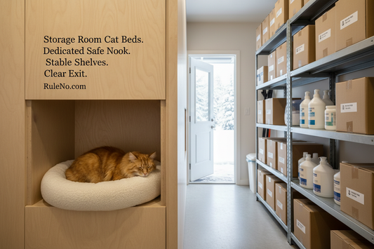 Storage Room Cat Beds with Dedicated Safe Nook, Stable Shelves, Clear Exit and RuleNo.com