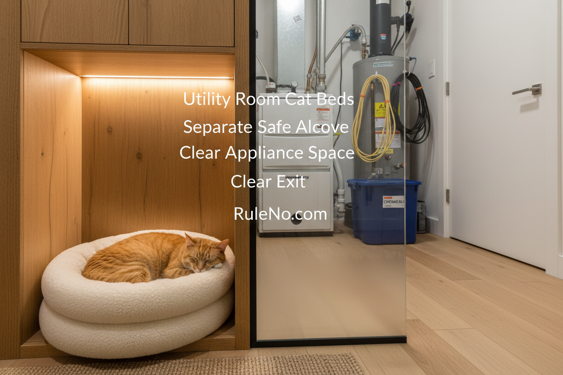 Utility Room Cat Beds with Separate Safe Alcove, Clear Appliance Space, Clear Exit and RuleNo.com