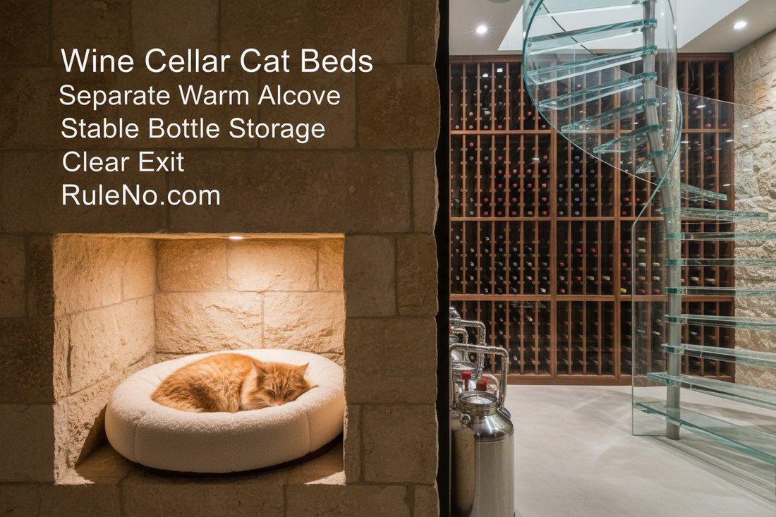 Wine Cellar Cat Beds with Separate Warm Alcove, Stable Bottle Storage, Clear Exit and RuleNo.com