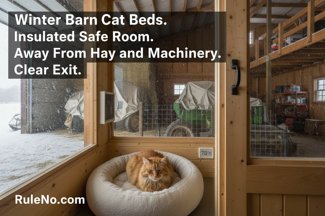 Winter Barn Cat Beds with Insulated Safe Room, Away From Hay and Machinery, Clear Exit and RuleNo.com