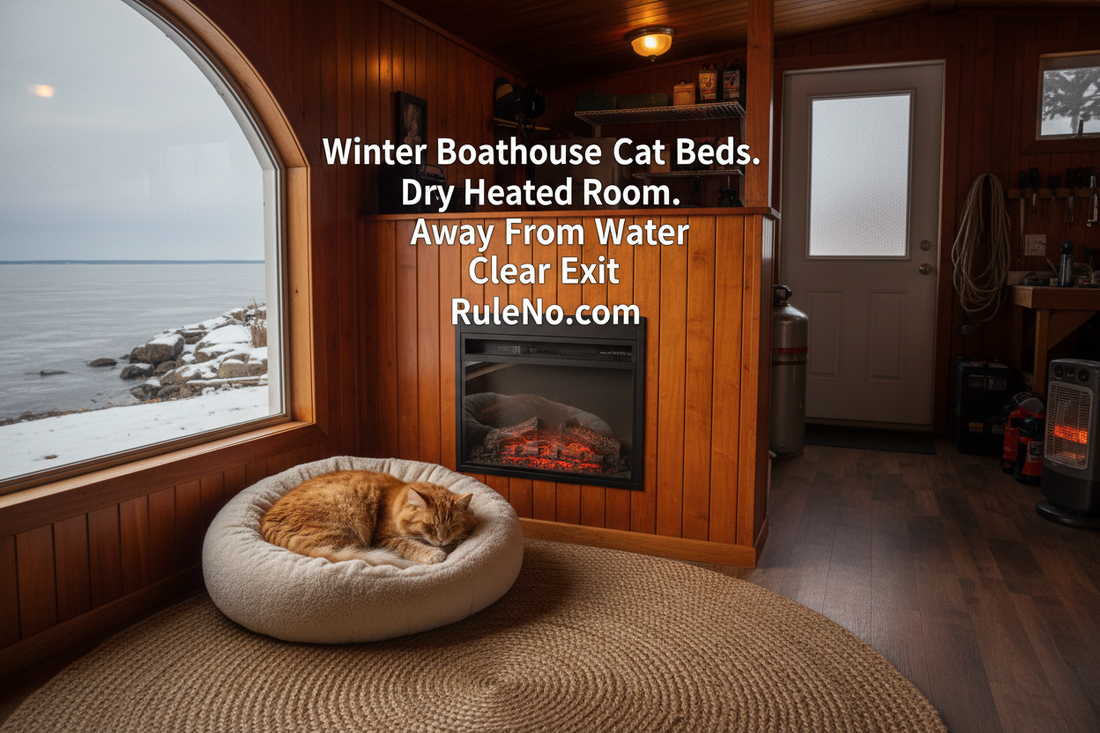 Winter Boathouse Cat Beds with Dry Heated Room, Away From Water, Clear Exit and RuleNo.com