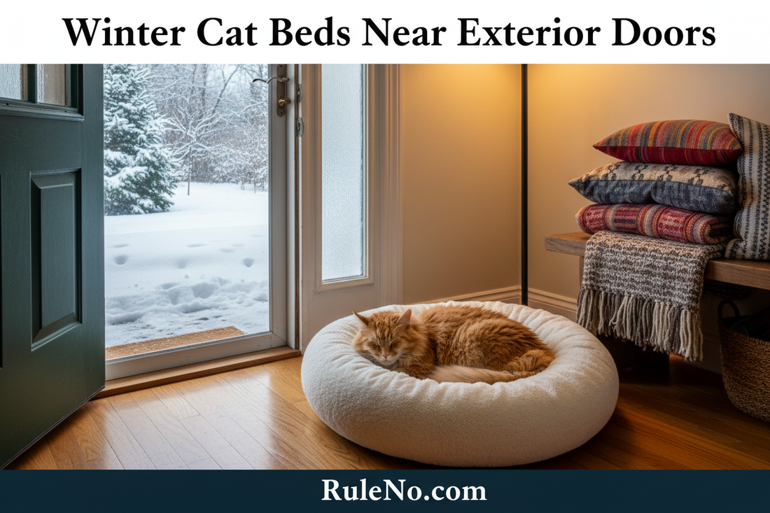 Winter Cat Beds Near Exterior Doors with RuleNo.com footer