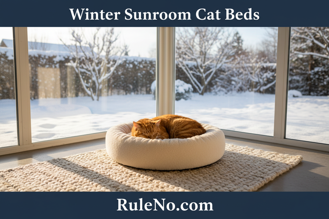 Winter Sunroom Cat Beds with RuleNo.com footer