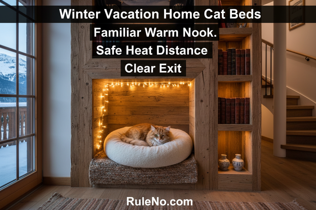 Winter Vacation Home Cat Beds with Familiar Warm Nook, Safe Heat Distance, Clear Exit and RuleNo.com